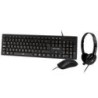 KIT TECLADO / MOUSE / DIADEMA CON MICROFONO INTEGRADO ALAMBRICOS CONECTOR USB / 3.5MM PERFECT CHOICE - NEGRO